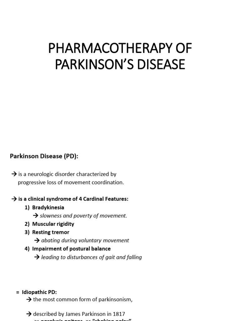 Pt54 Pharmacotherapy of Parkinsons Disease (10th August 2023) | PDF ...