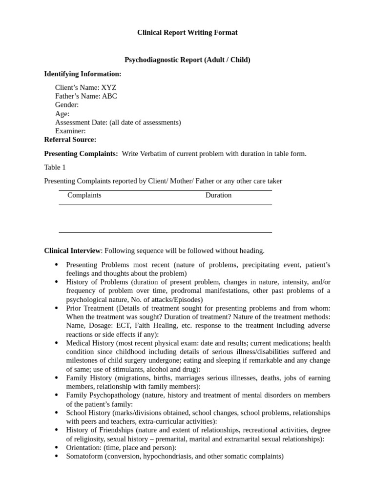 Clinical Report Writing Guidelines | PDF | Medical Diagnosis | Mental ...
