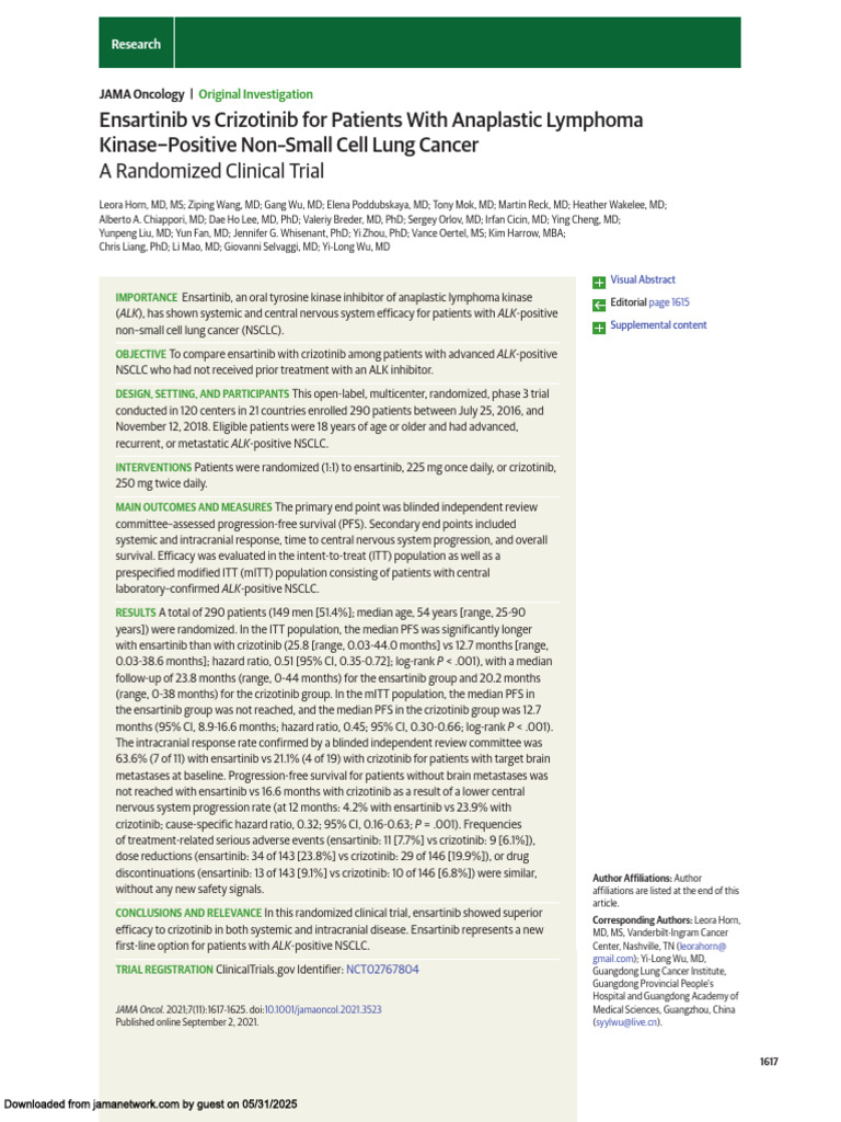 Ensartinib vs Crizotinib in ALK+ NSCLC | PDF | Neoplasms | Diseases And ...