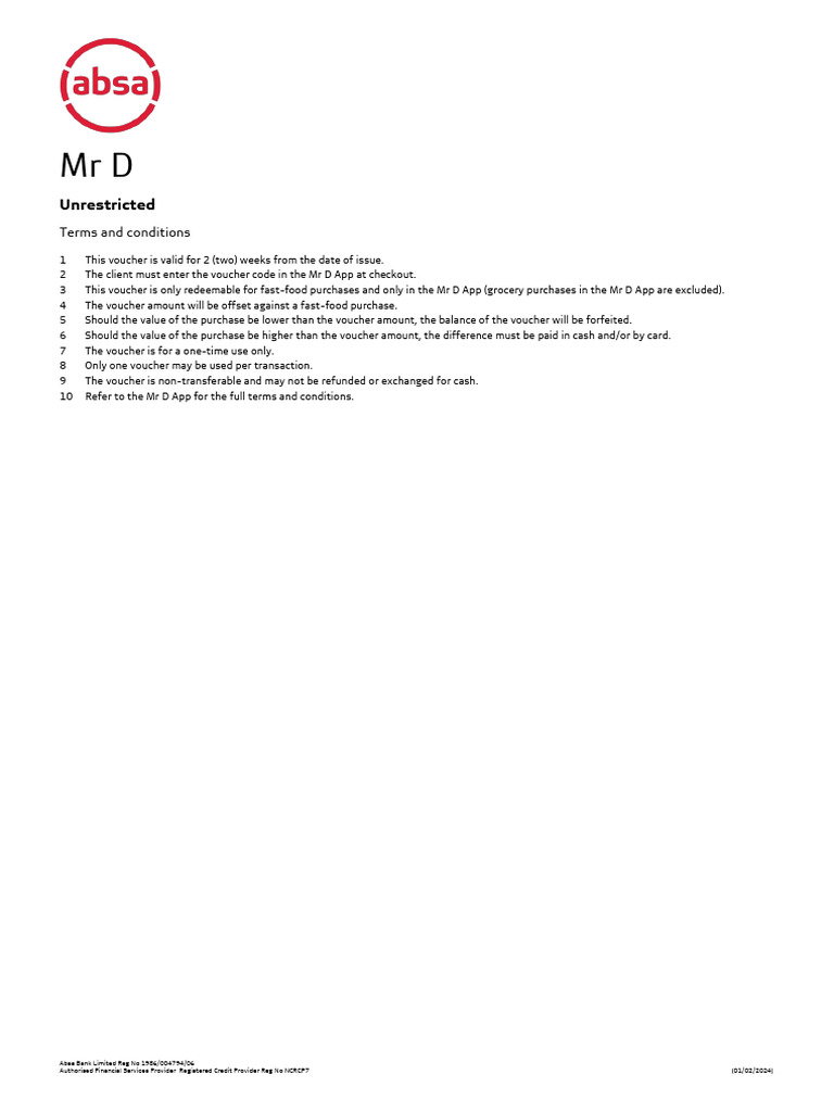 Mr D Voucher Usage Guidelines | PDF