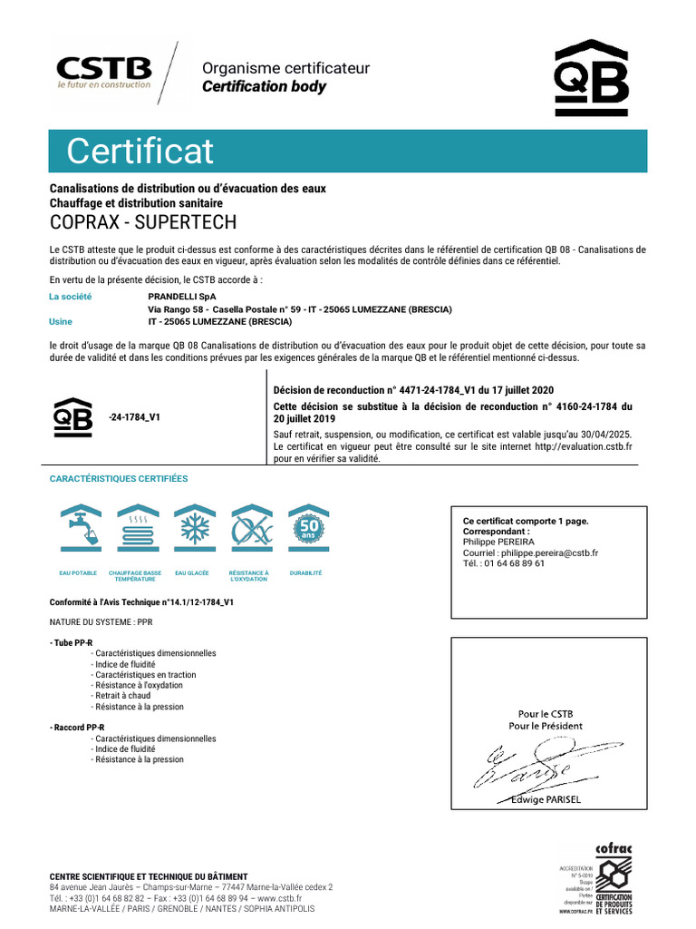 Certification PPR Coprax par CSTB | PDF