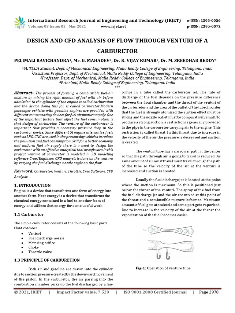 CFD Analysis of Carburetor Venturi Design | PDF | Carburetor ...