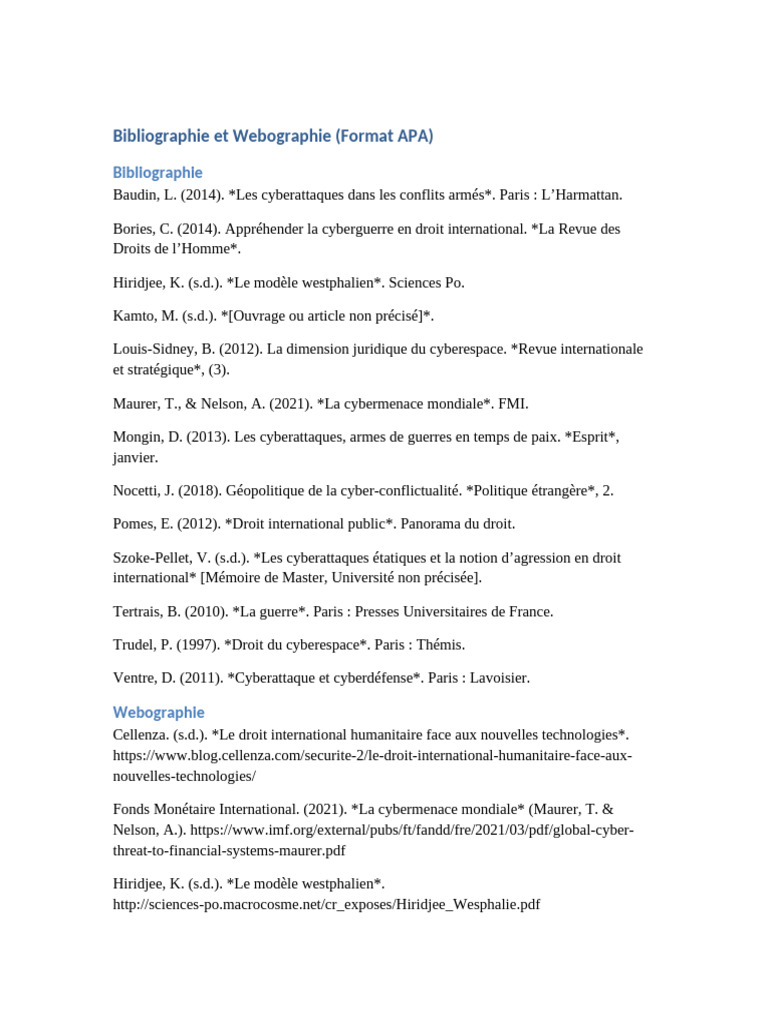 Bibliographie et Webographie APA | PDF | Relations internationales ...