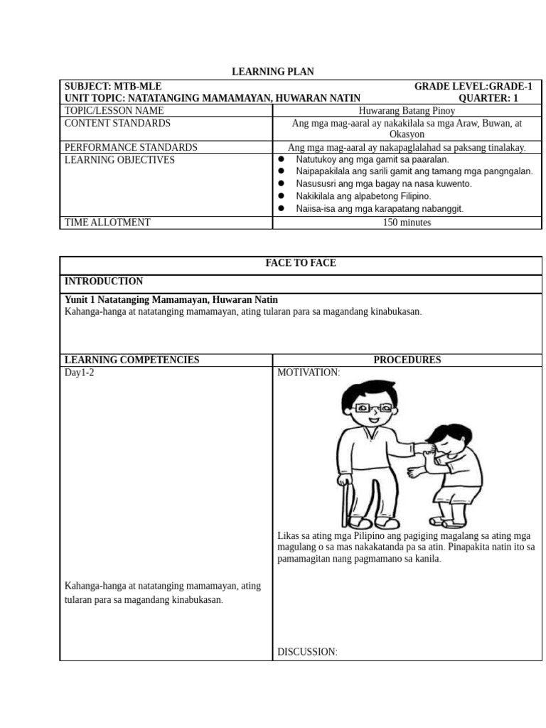 Learning Plan Grade 1 | PDF