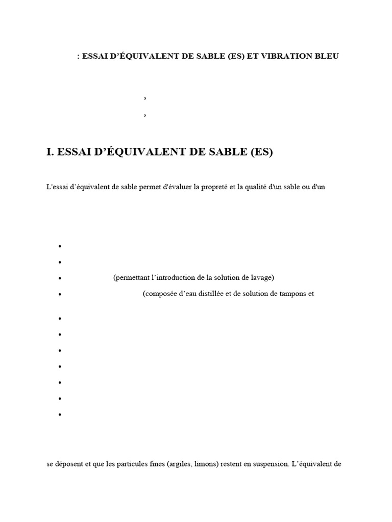 Essais d'Équivalent de Sable et VBS | PDF
