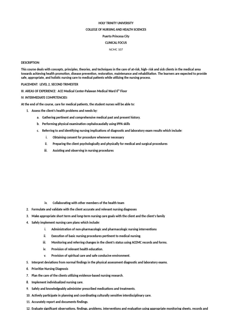 Clinical Nursing Course Overview | PDF | Nursing | Medical Diagnosis