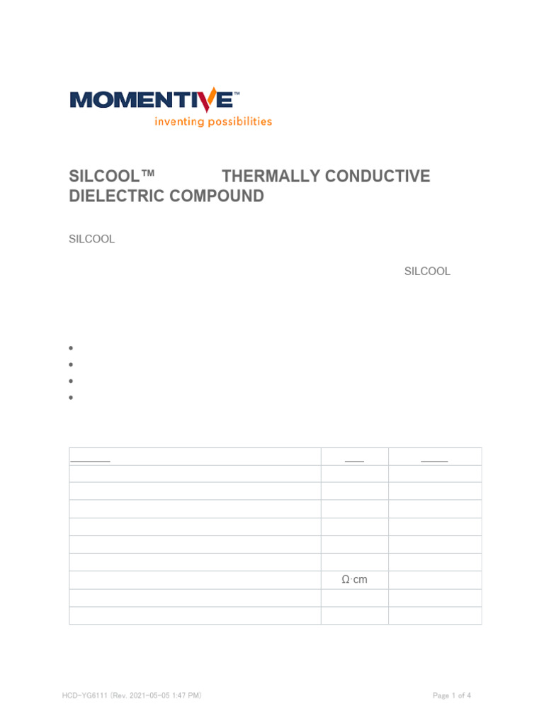 Silcool YG6111 Thermal Compound Data | PDF | Electrical Resistivity And ...