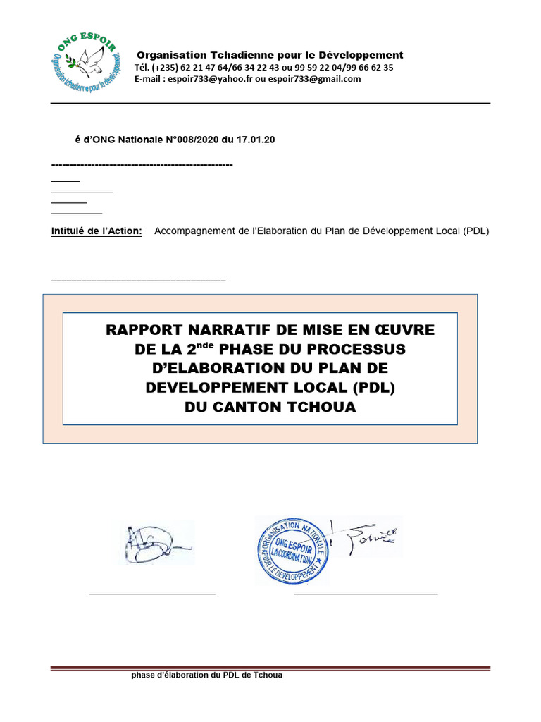 Rapport sur l'élaboration du PDL Tchoua | PDF | Environnement naturel ...