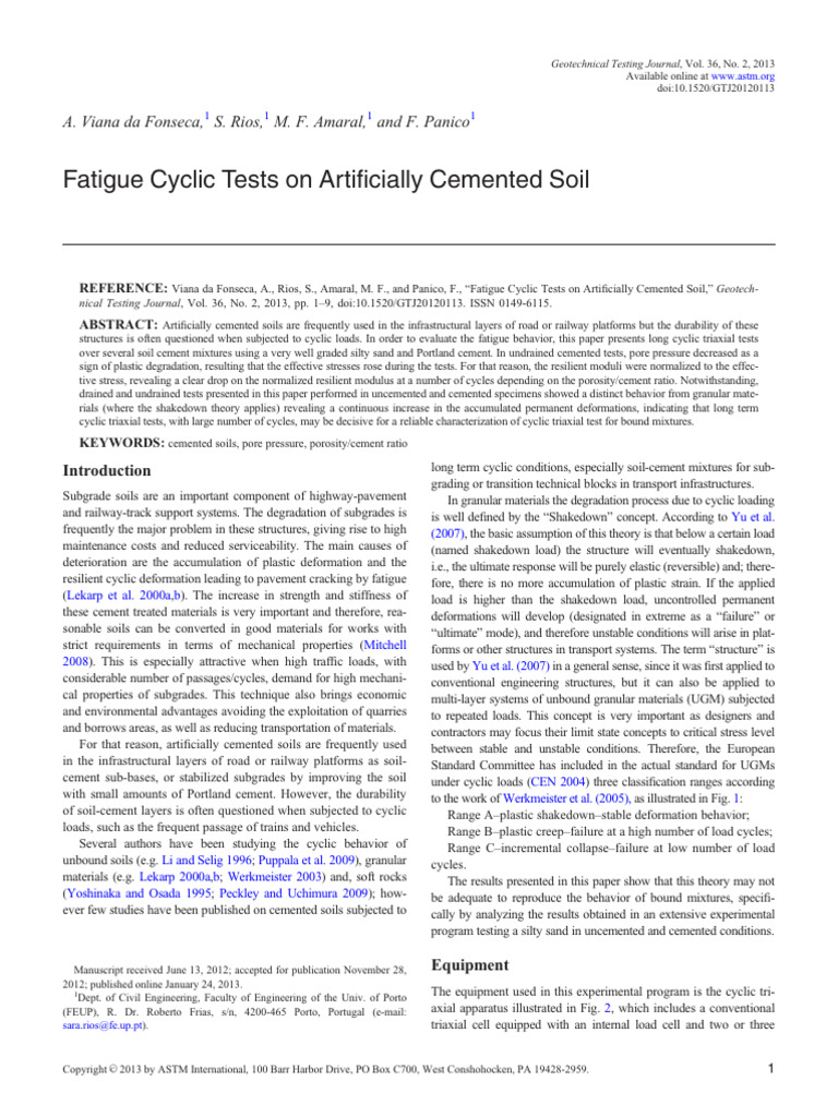 Cyclic Fatigue in Cemented Soils | PDF | Strength Of Materials ...