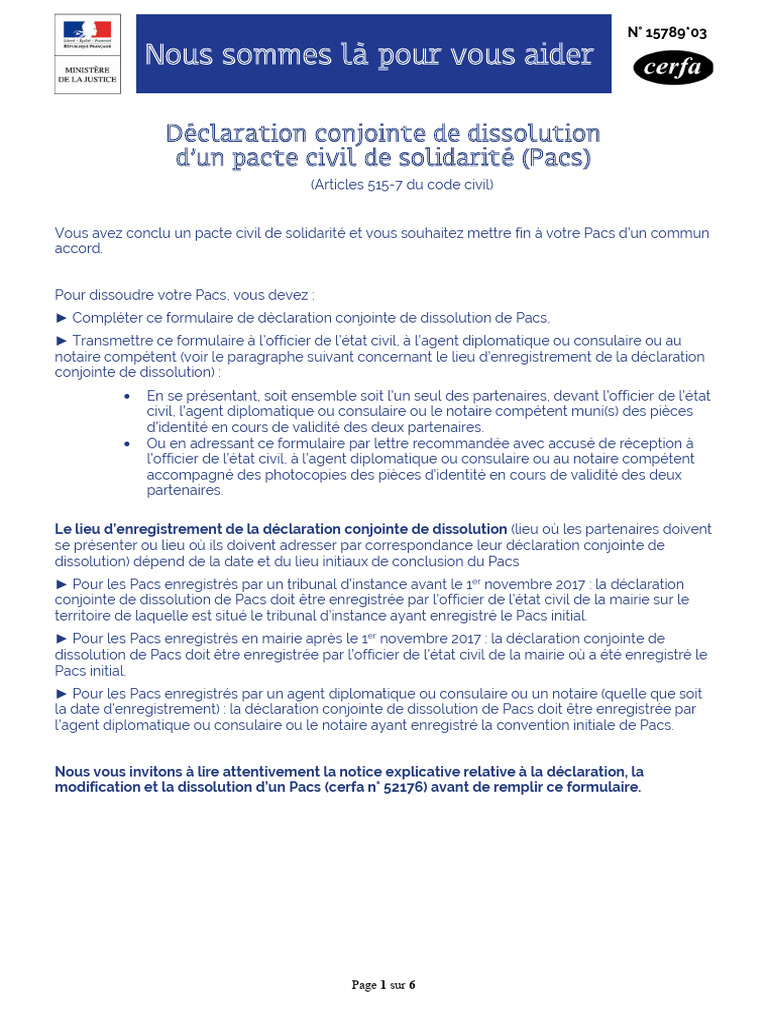 Dissolution d'un Pacs : Guide Pratique | PDF