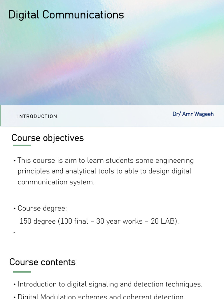 Digital Communications Lecture 1 | PDF