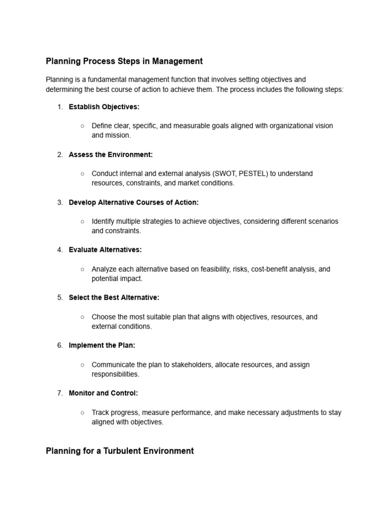 Management Planning Process Steps | PDF | Strategic Management | Goal