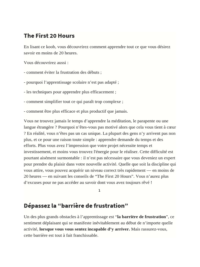 Apprenez en 20 heures : Guide pratique | PDF | Apprentissage | Motivation