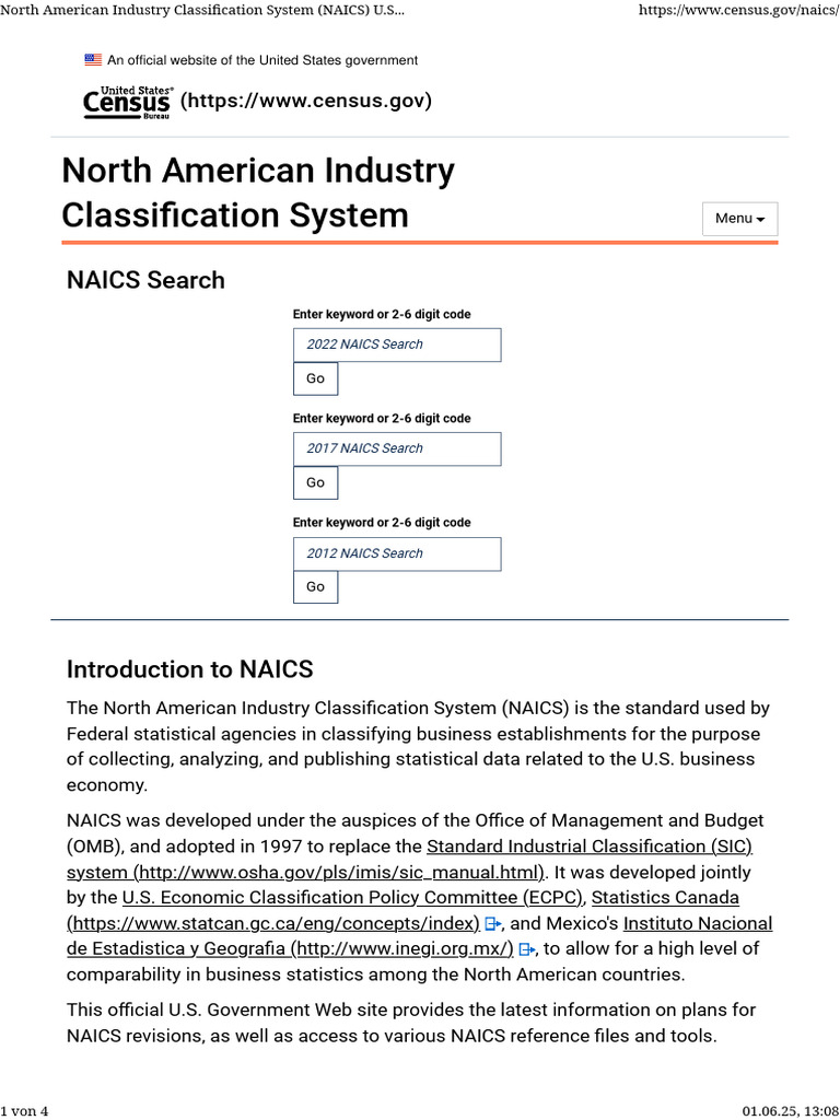 North American Industry Classification System (NAICS) U.S. Census ...