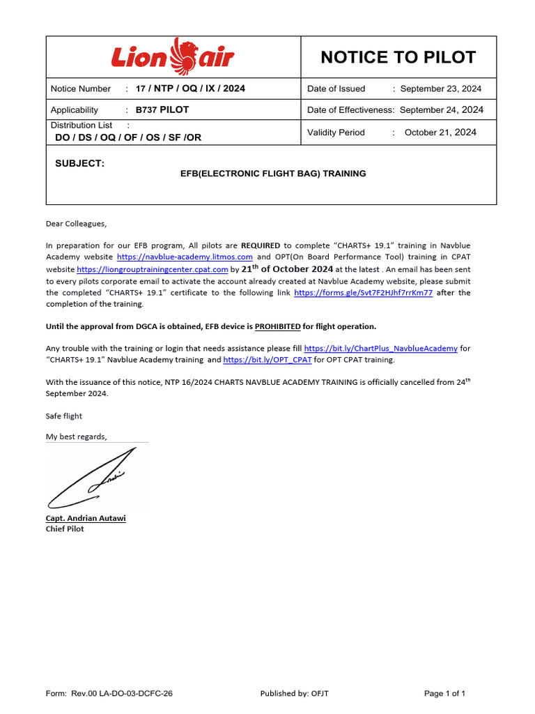 NTP 017 Efb Training | PDF