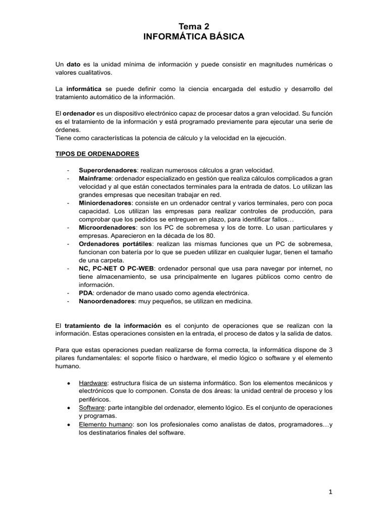 Introducción a la Informática Básica | PDF | Hardware de la computadora ...