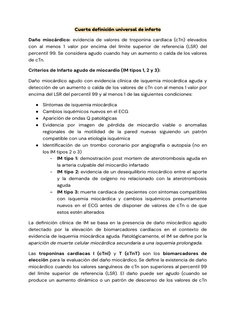 Definición y Clasificación del Infarto | PDF | Infarto de miocardio ...