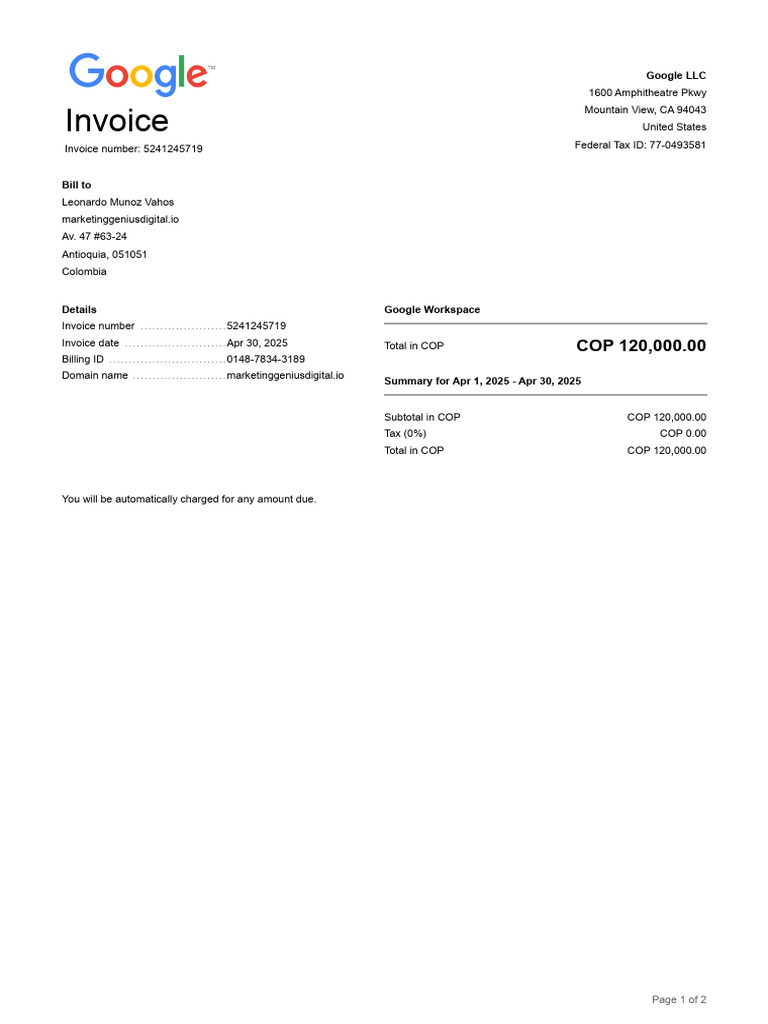 Google Workspace Invoice Summary April 2025 | PDF | Invoice | Business ...
