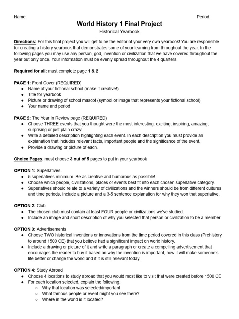 World History Yearbook Project Guide | PDF