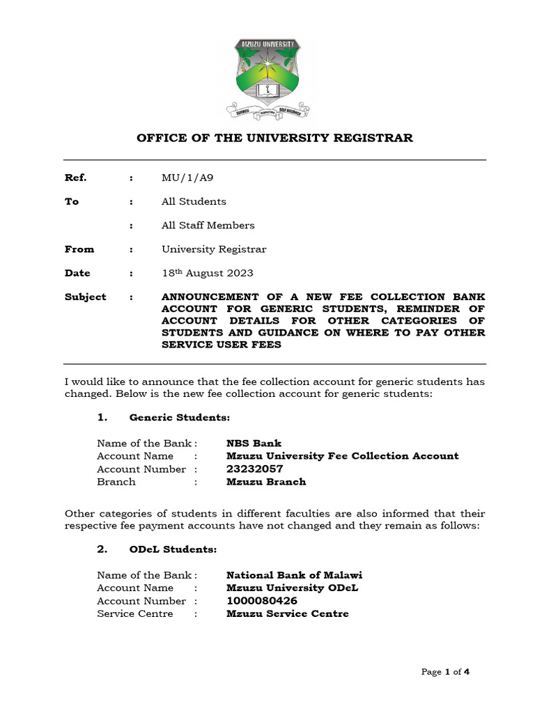 New Fee Collection Accounts for Students | PDF | Banks | Academia