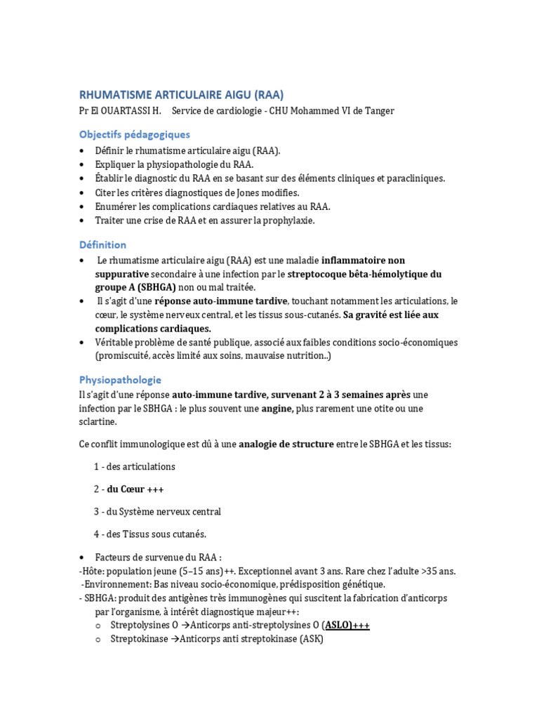 Rhumatisme Articulaire Aigu : Diagnostic et Traitement | PDF | Médecine ...