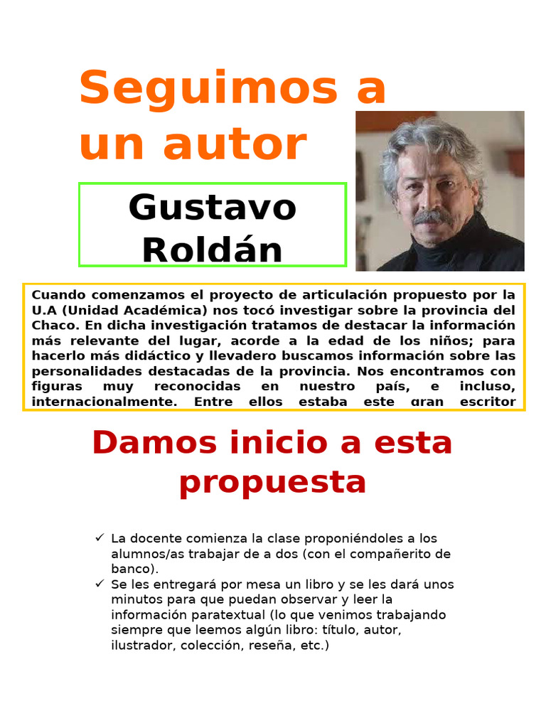 Actividades sobre Gustavo Roldán y su obra | PDF | Autor | Escritura