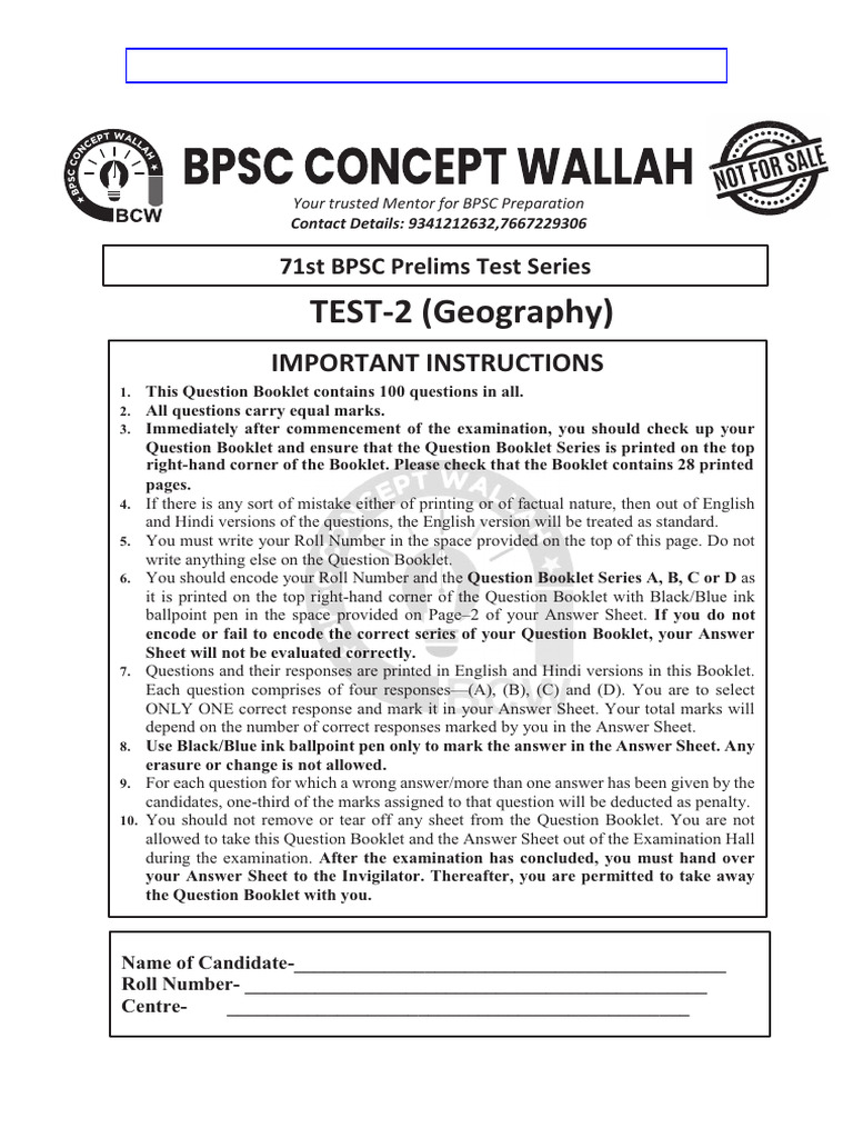 BCMC Test - (02) Question Paper (Bilingual) | PDF | Oceans | Earth