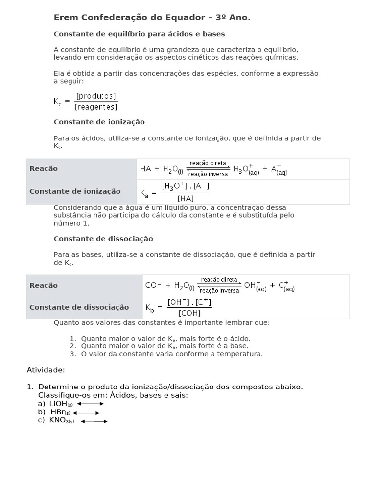 Constantes de Ionização e Dissociação | PDF
