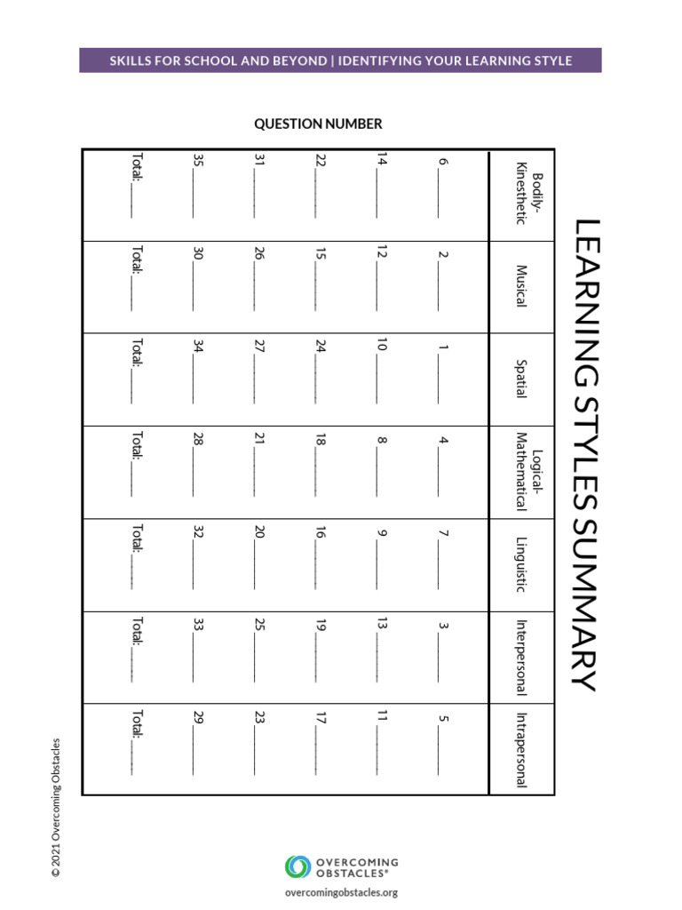 Lesson #1 - Learning Styles Summary | PDF