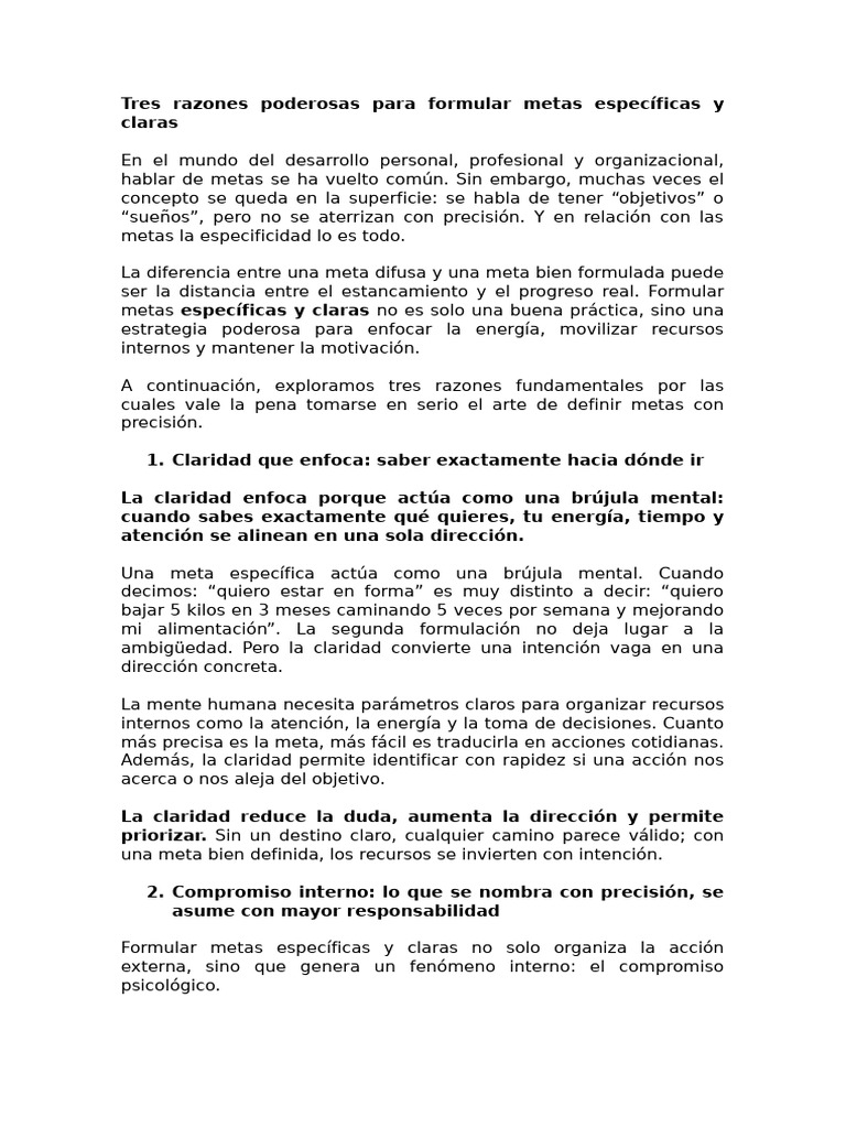 3 Razones para Definir Metas Claras | PDF | Motivación | Motivacional