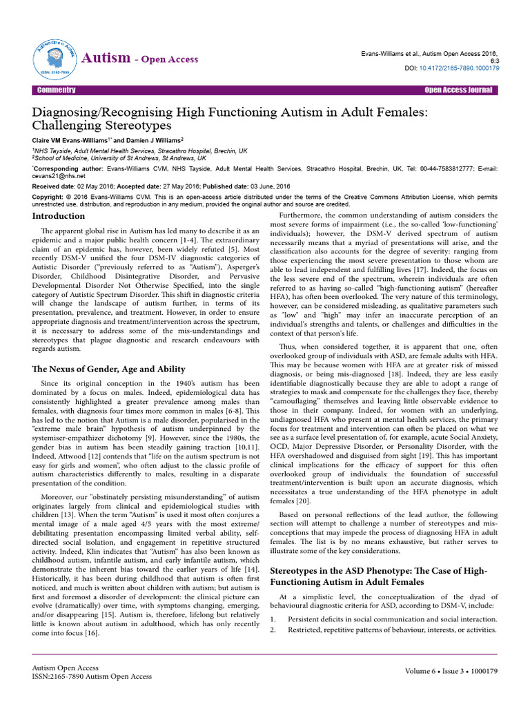 Autism: Diagnosing/Recognising High Functioning Autism in Adult Females ...