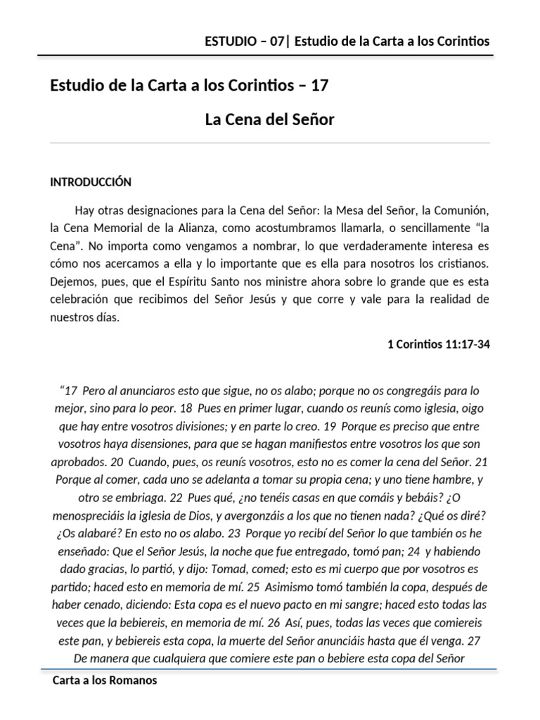 La Cena del Señor en 1 Corintios 11 | PDF | eucaristía | Cristo (título)