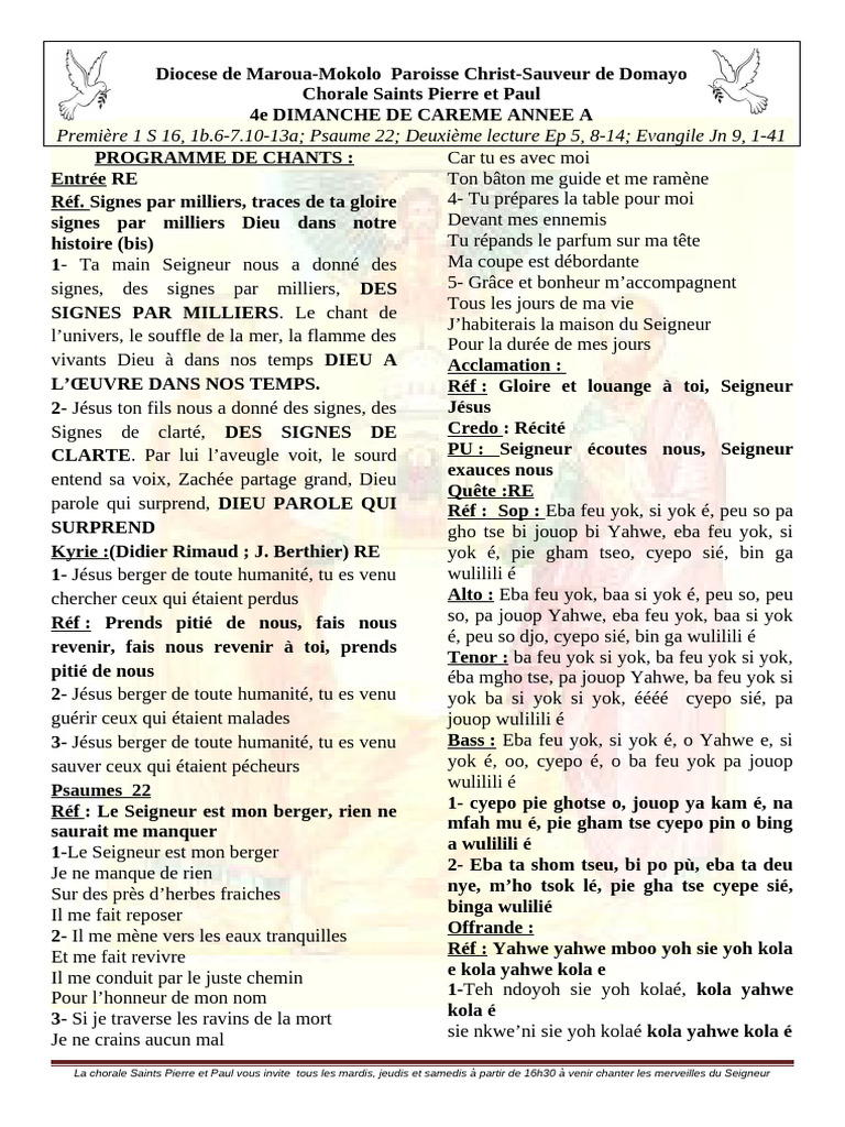 Programme de Chants Religieux 4e Dimanche | PDF | Liturgie et culte ...