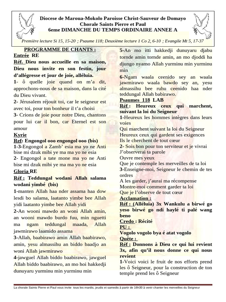 Programme de chants religieux 6e dimanche | PDF | Liturgie et culte ...