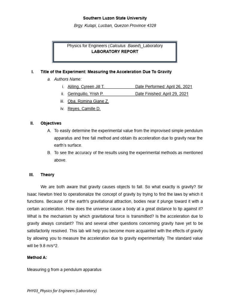 Measuring Gravity: Lab Report on g | PDF | Observational Error | Pendulum