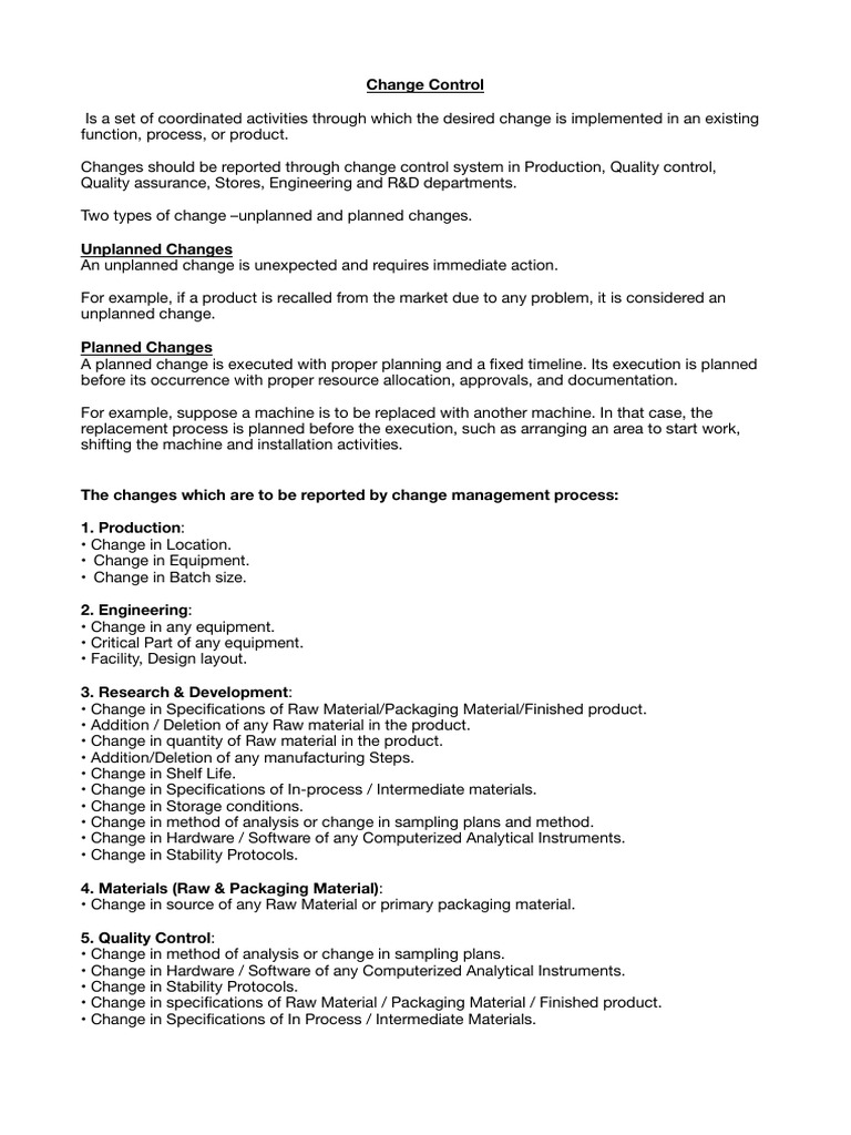 Types of Change Control in Pharma | PDF | Computing | Production And ...