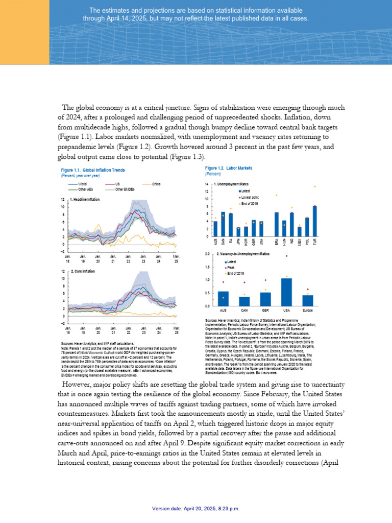 Global Economic Outlook April 2025 | PDF | Cost Of Living | Inflation