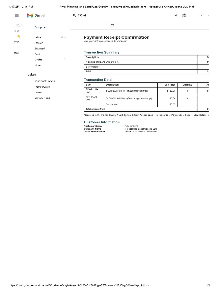 $133.61 Permit Fee | PDF | Receipt | Payments
