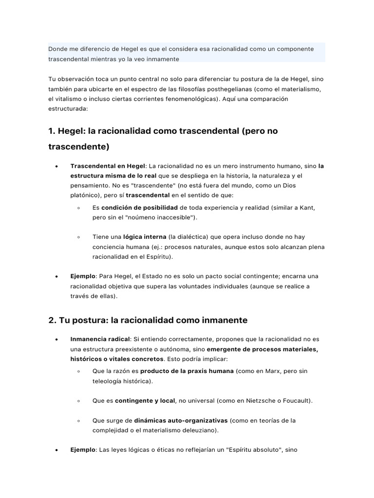 Racionalidad Inmanente vs. Trascendental | PDF | Georg Wilhelm ...