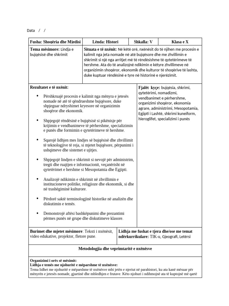 Lindja e Bujqësisë Dhe Shkrimit | PDF