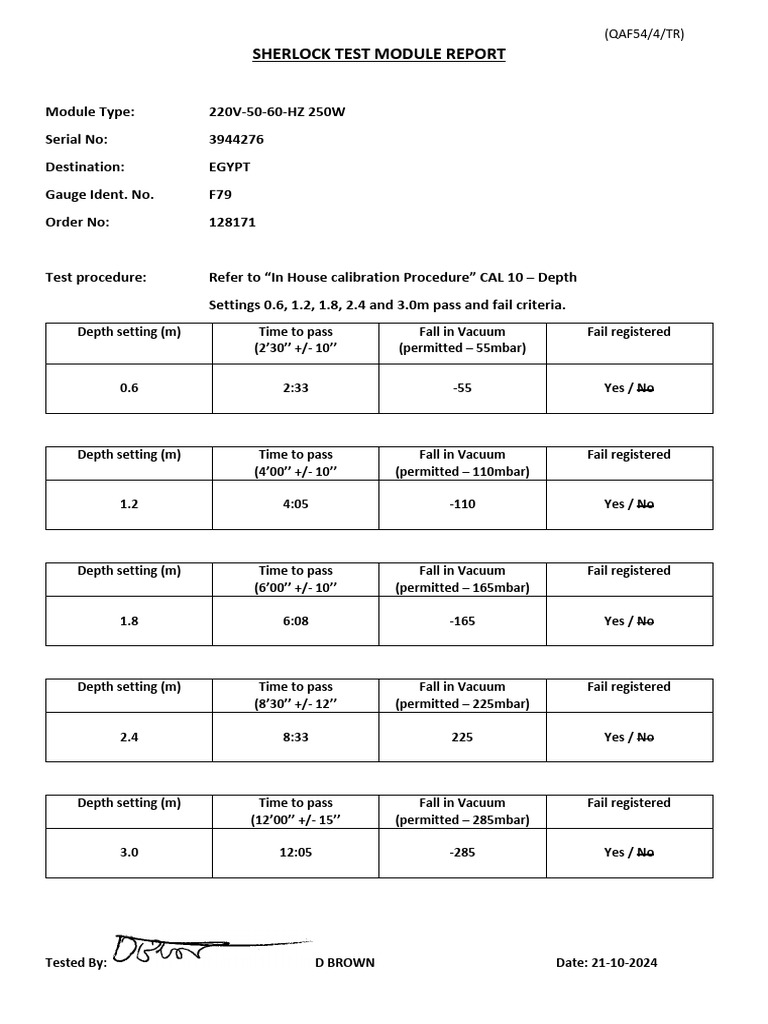 Sentry 30 Calibration Test Report | PDF