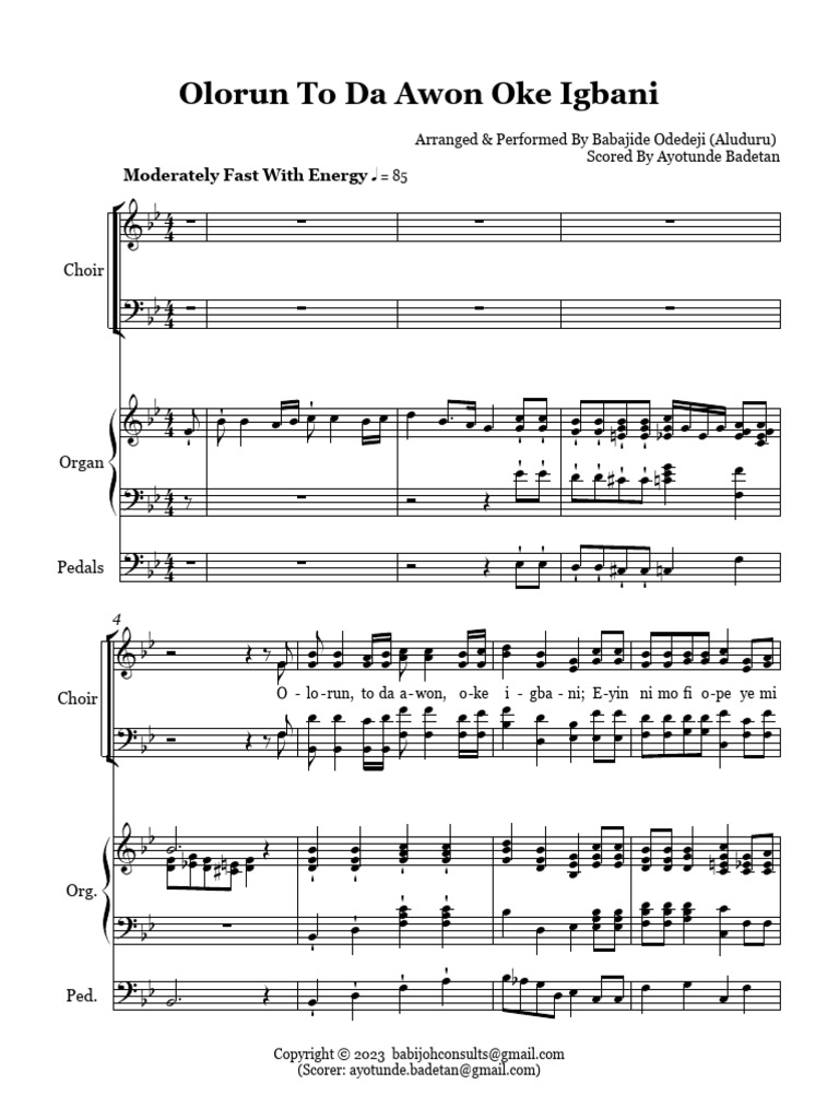 Olorun To Da Awon Oke Igbani Lyrics | PDF