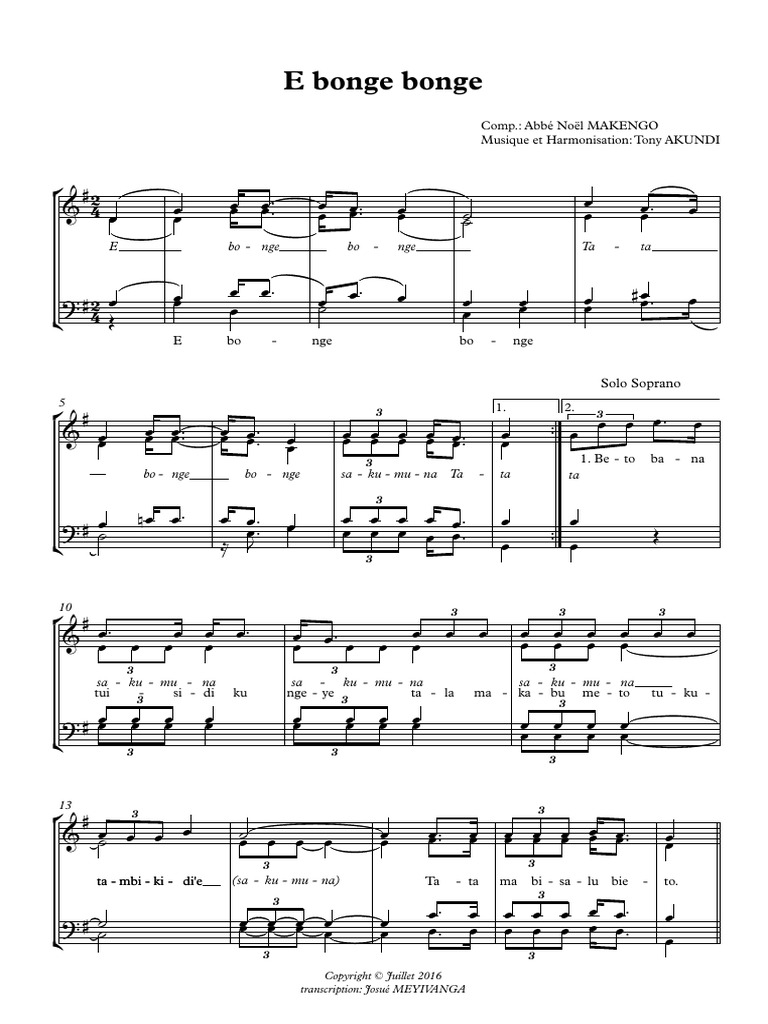 E Bonge Bonge - Transcription Musicale | PDF | Alphabet latin | Phonétique