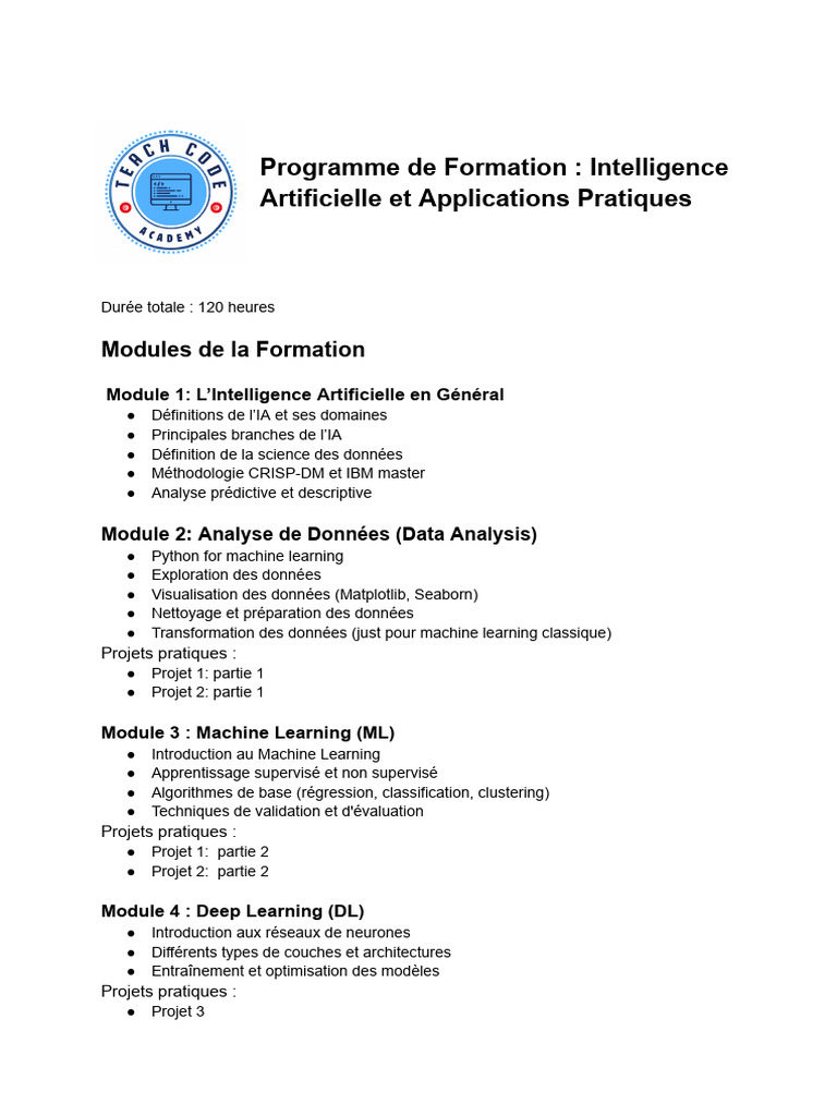 Formation Pratique en Intelligence Artificielle | PDF | Apprentissage ...