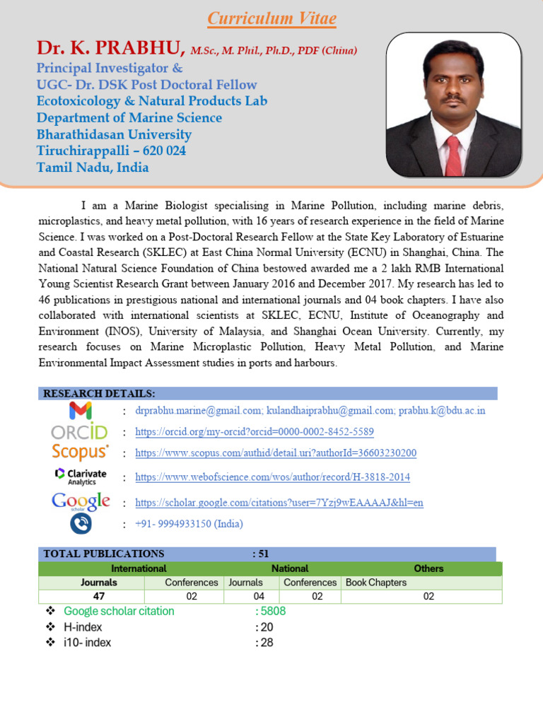 K PRABHU - Marine Biologist | PDF | Conservation Biology | Earth Sciences