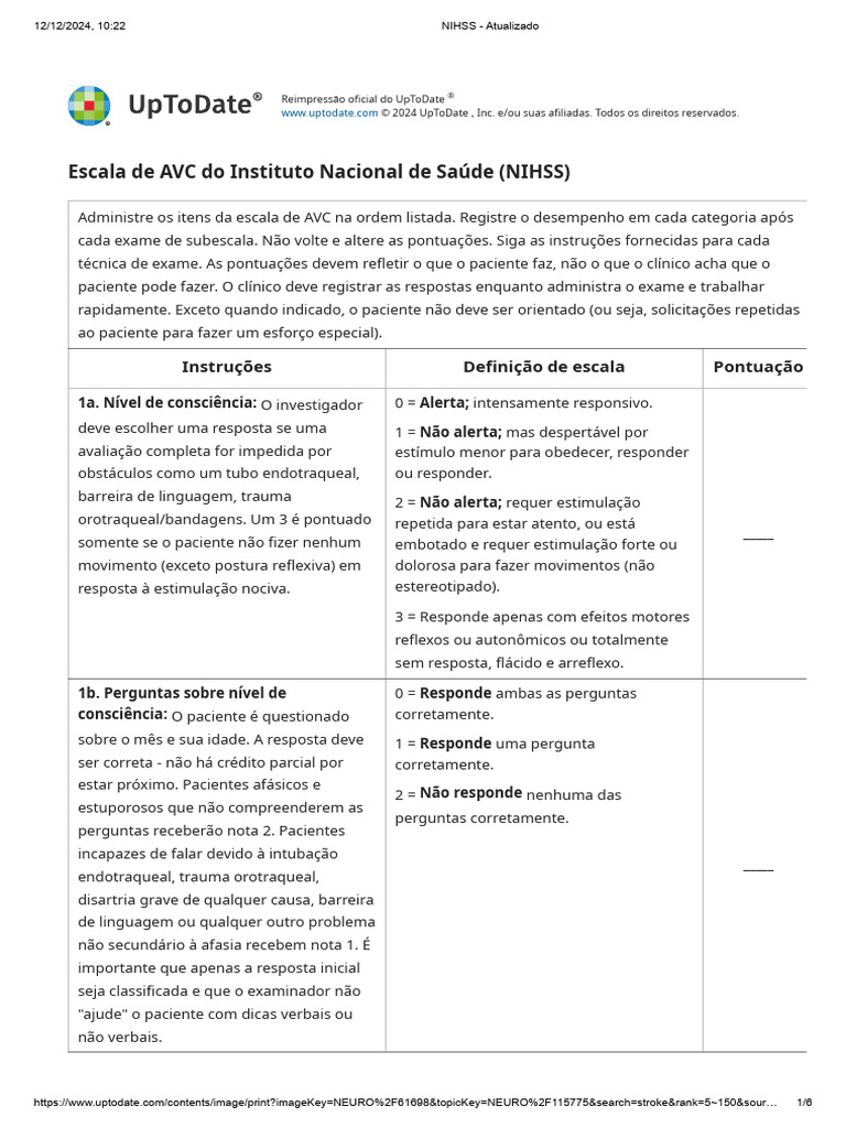 Escala NIHSS para Avaliação de AVC | PDF | Deficiência visual | Sistema ...