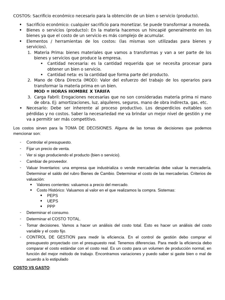 Clasificación y Análisis de Costos Empresariales | PDF | Presupuesto ...