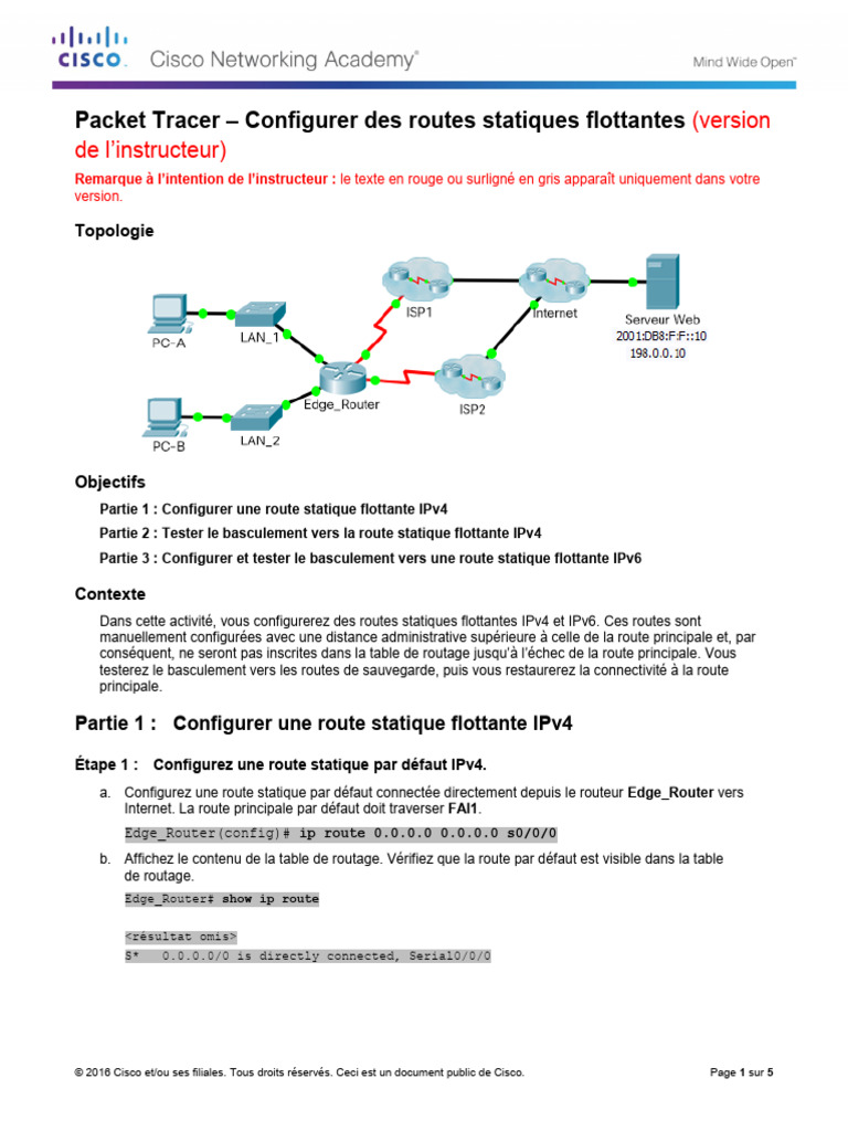 Configurer des routes statiques flottantes | PDF | Adresse IP | I Pv6