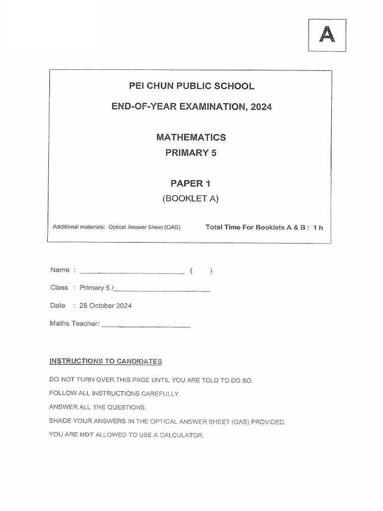 Primary 5 Math Exam Answers | PDF