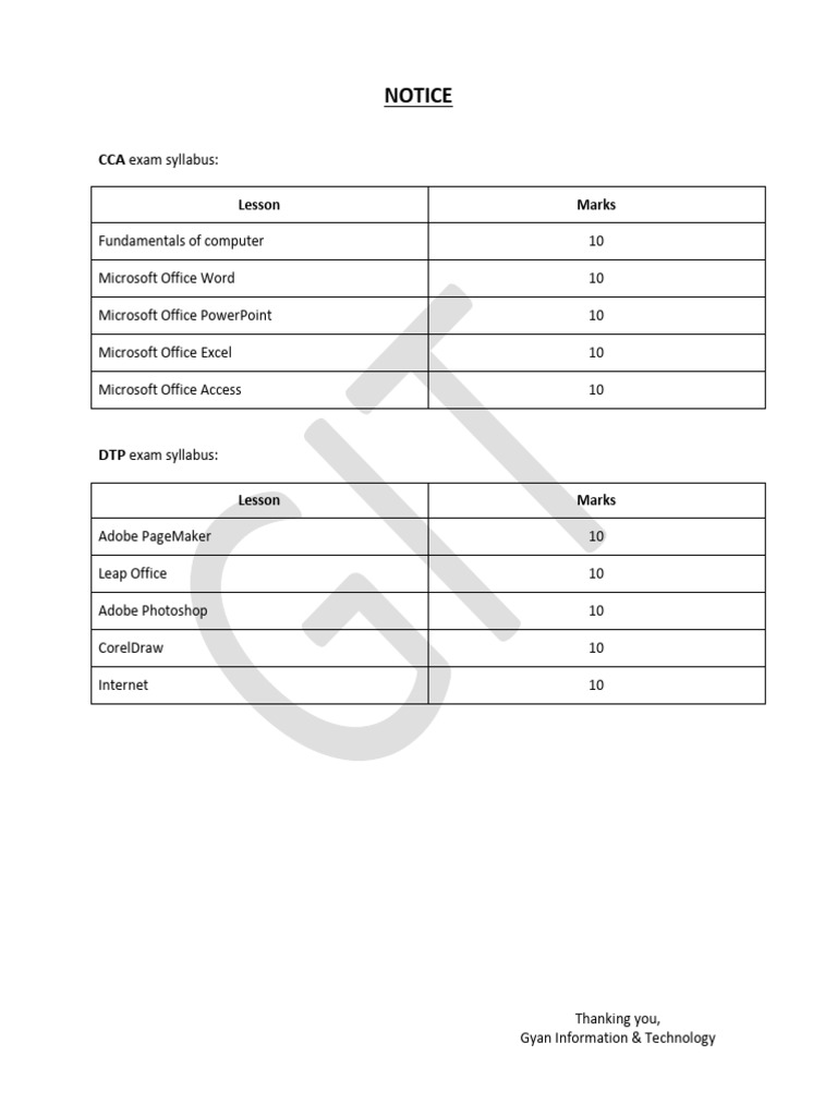 CCA and DTP Exam Syllabus Breakdown | PDF
